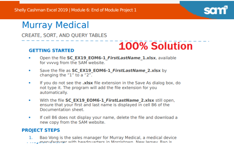 Shelly Cashman Excel 2019 | Module 6: End of Module Project 1 Murray Medical